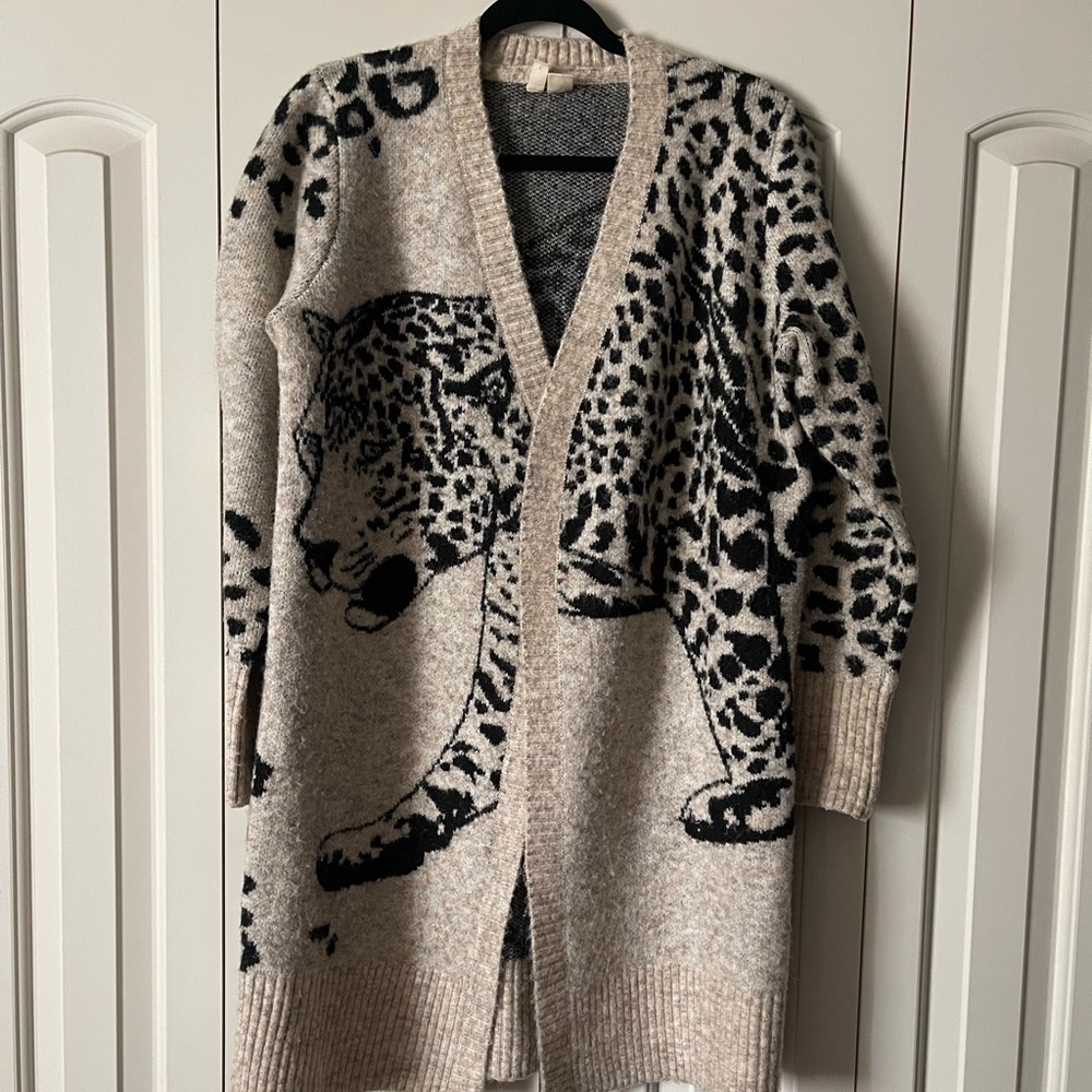 Anthropologie Long Leopard Cardigan Sweater
